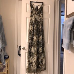 Hello Molly “Olympia” Black and Gold Maxi Dress